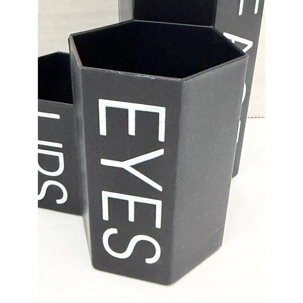 Makeup Brush Holder 3 Tier Organizer Black Hexagonal Lips Face Eyes Black